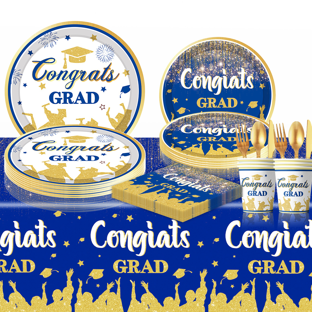 2024 Graduation Disposable Party Tableware Congrats Grad Theme Party Decoration Graduation Supplies Plates Napkins Tablecloth