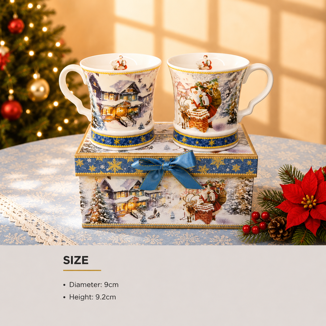 Christmas Design Two Ceramic Coffee Mug Sets with Gift Box Christmas Santa Cup with Handle for Christmas Gifts