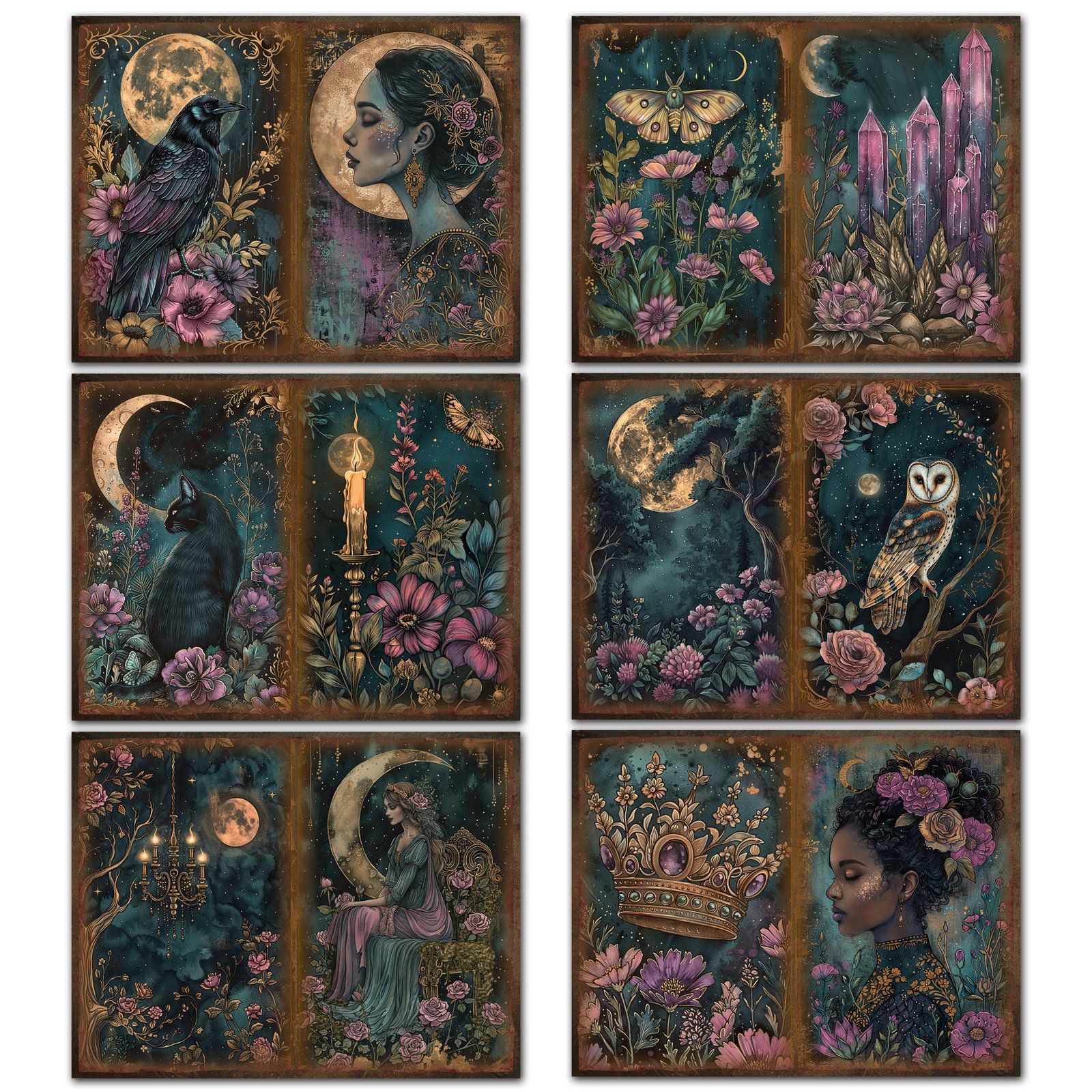 JAI IMAN 12sheets A5 Paper and 40stickers Gothic Garden DIY Scrapbook Paper Set Decor Crafts for Junk Journals