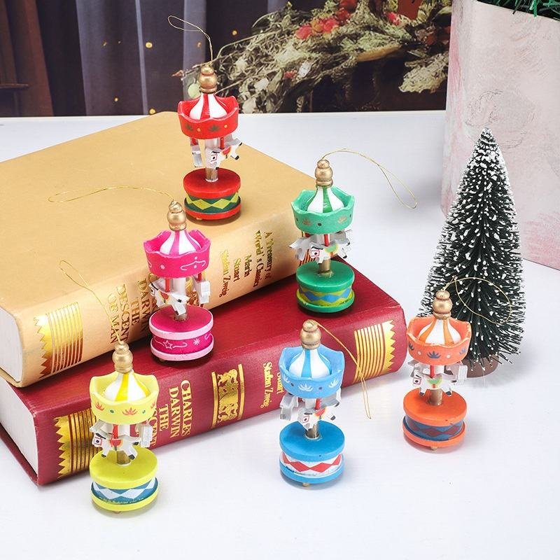 Cross-border Christmas Gift Set with Wooden Carousel Ornaments Decorations Wholesale