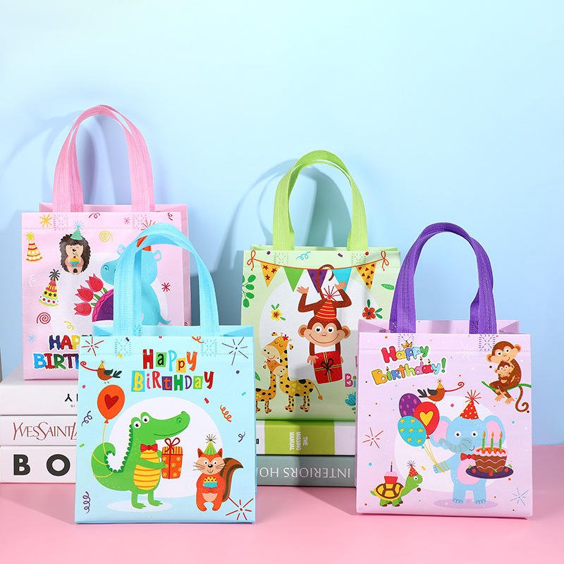 Happy Birthday Gift Bags Cartoon Non-woven Tote Bags Kids Party Favor Bags Cake Balloon Packaging Wholesale Reusable Bags