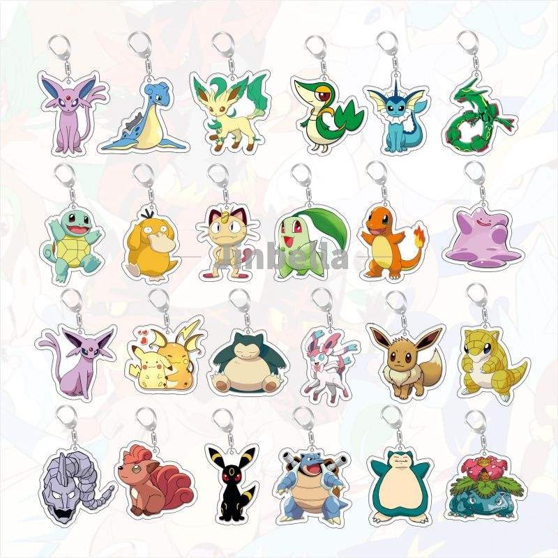 3000 Styles 5cm Size Japan Anime Cartoon Key Chains Pokemoned Pikachu Gengar Eevee Double Sided Plastic Acrylic Keychain Ring