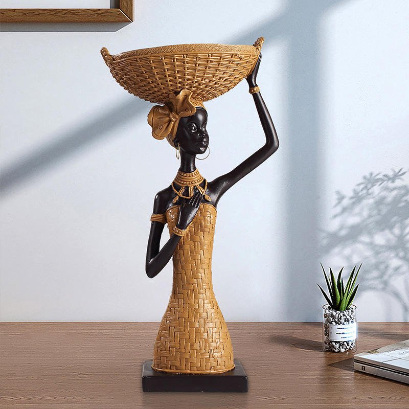 Home Decor Resin Crafts Creative Desktop Vintage Women's Tribal African Figurines African Woman Statue Handmade Hand-painted