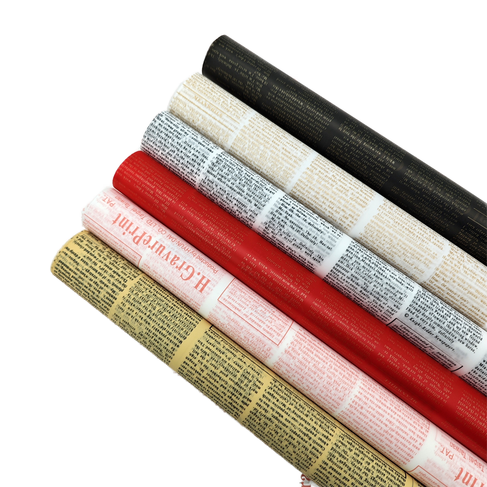 Wholesale Waterproof Coated PVC Single Side Recyclable Craft Paper Flower Wrapping Paper for English Newspaper Gift Packaging