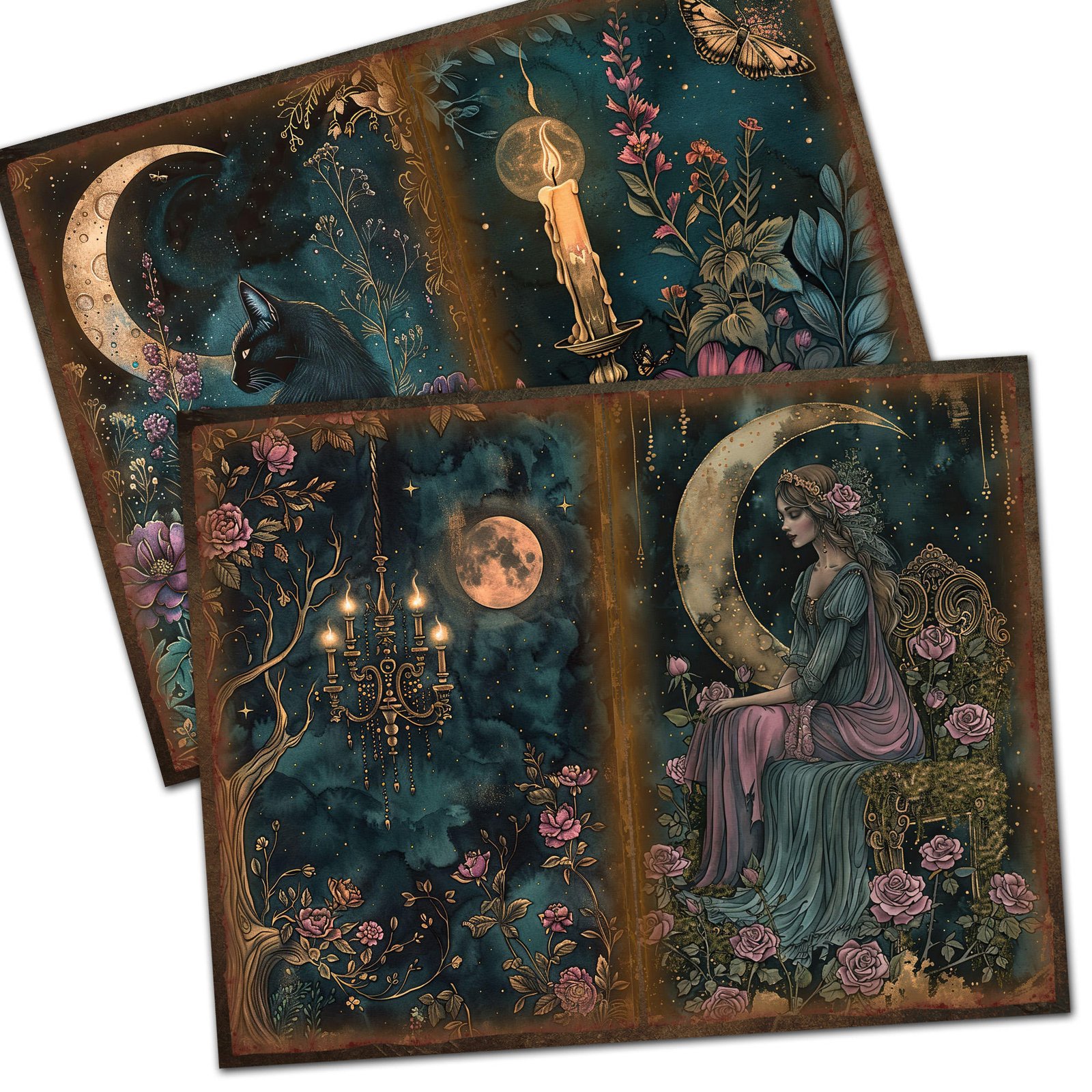 JAI IMAN 12sheets A5 Paper and 40stickers Gothic Garden DIY Scrapbook Paper Set Decor Crafts for Junk Journals