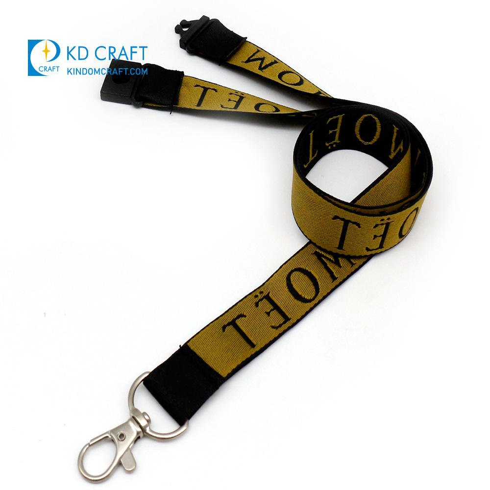 No Minimum Order Customized Polyester logo Woven Neck Strap Detachable Black Custom Embroidered Lanyard