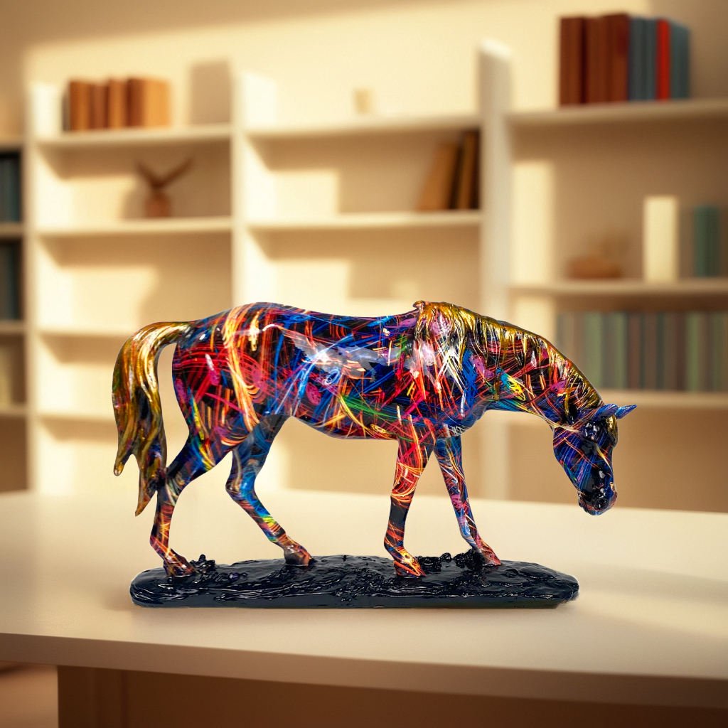 New Design Colorful Horse Figurine Polyresin Animal Sculpture Crafts for Gifts Home Decoration