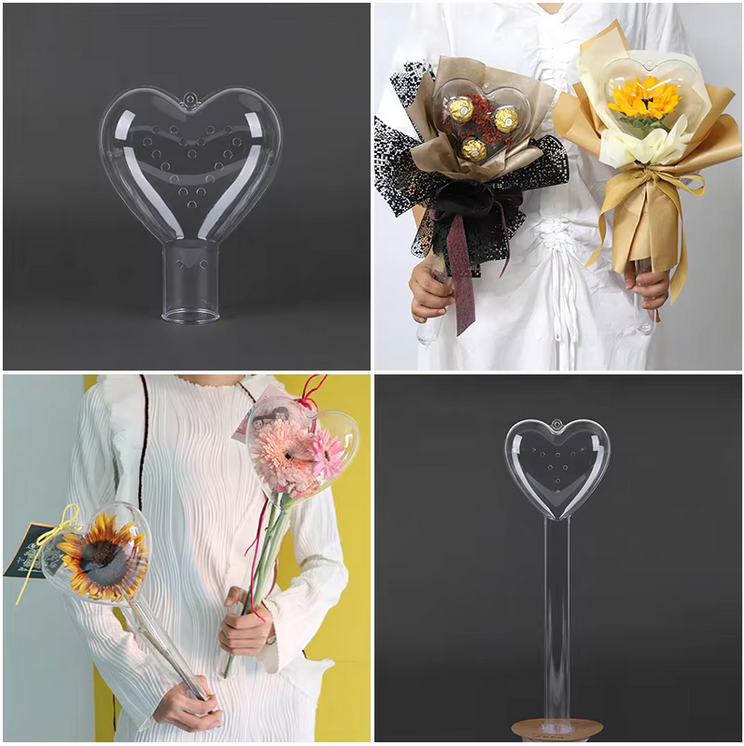 Novelties Transparent Heart Round Acrylic Bobo Ball Wedding Mothers Day Gift Chocolates Wrapping DIY Floral Bouquet Packaging