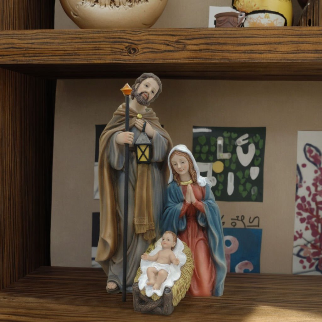 Religious Christmas Polyresin Handmade Customized Jesus Nativity Family Figurine 10inch Polyfoam Packed Holiday Home Decor