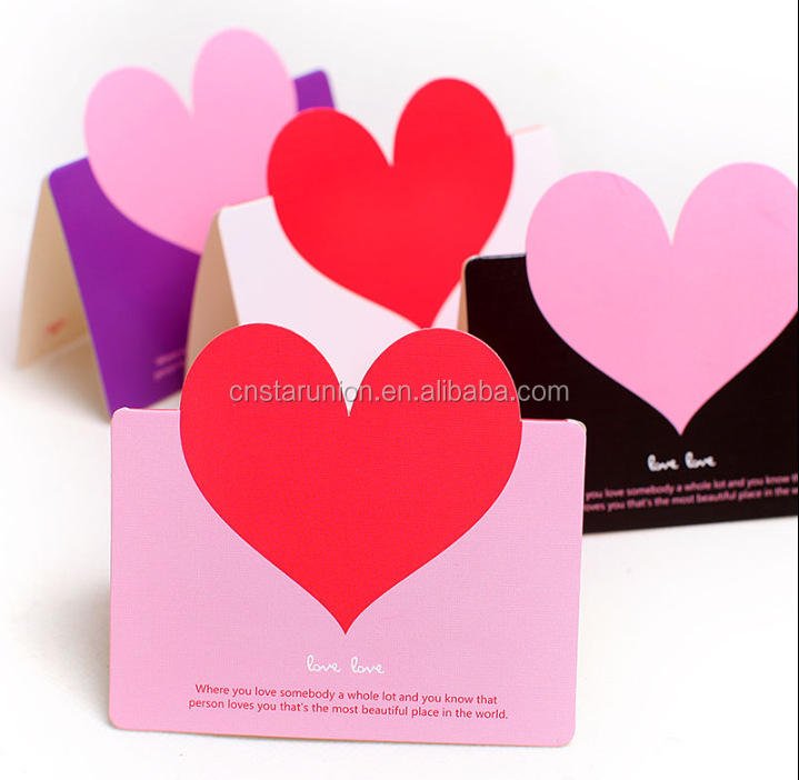 Birthday Greeting Cards,festival Holiday Wishes Cards 100PCS MOQ Bright Color Love Heart Style Paper Celebration Card