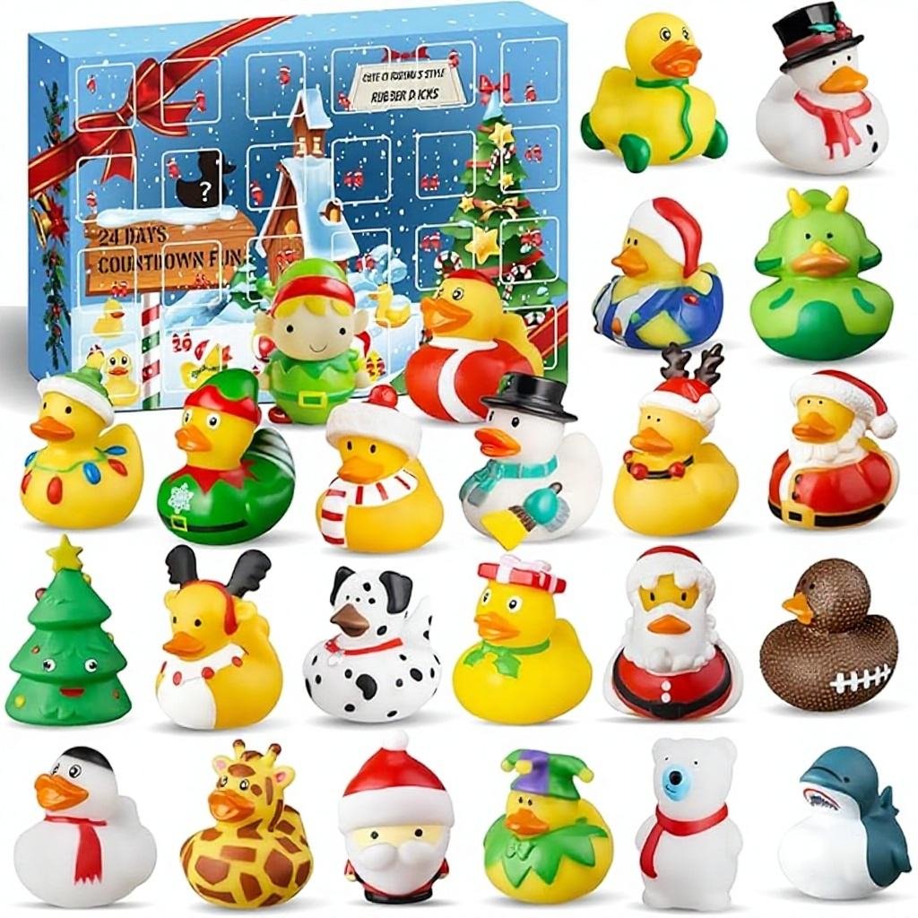 Christmas Advent Calendar Rubber Duck Gift Creative Cultural Collectible Artifacts Kids Baby Bath Toy Assortment for Parties