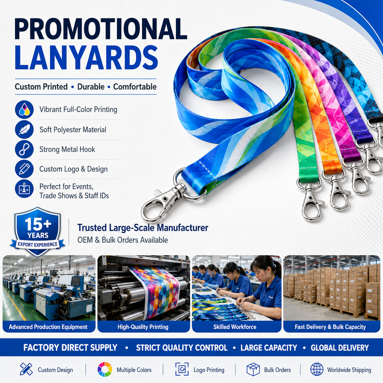 Custom Logo Lanyard ID Badge Holder Polyester Neck Strap Personalized Lanyard with Safety Breakaway for Office School Exhibition