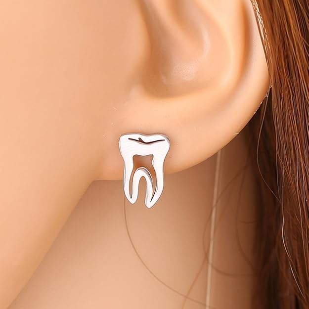 Dental Souvenir Stainless Steel Earring Fashion Jewelry in Tooth Shape Creative & Cultural Collectible Artifacts