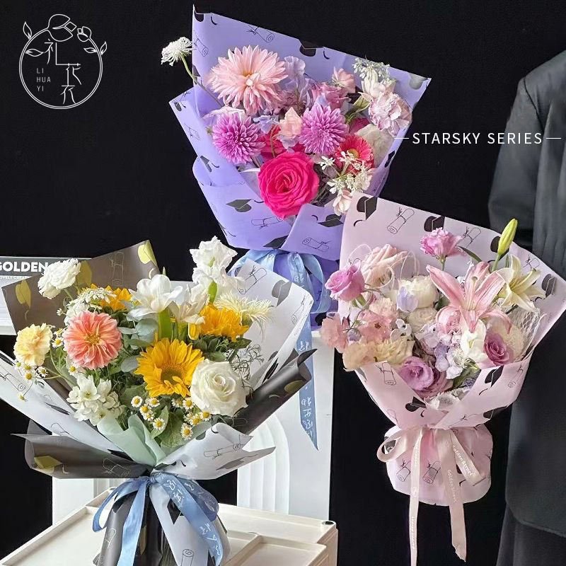 2025 New Design Metallized Paper Single Side Waterproof Flower Wrapping 56*56cm 50Micro Graduation Season Gift Craft Supplies