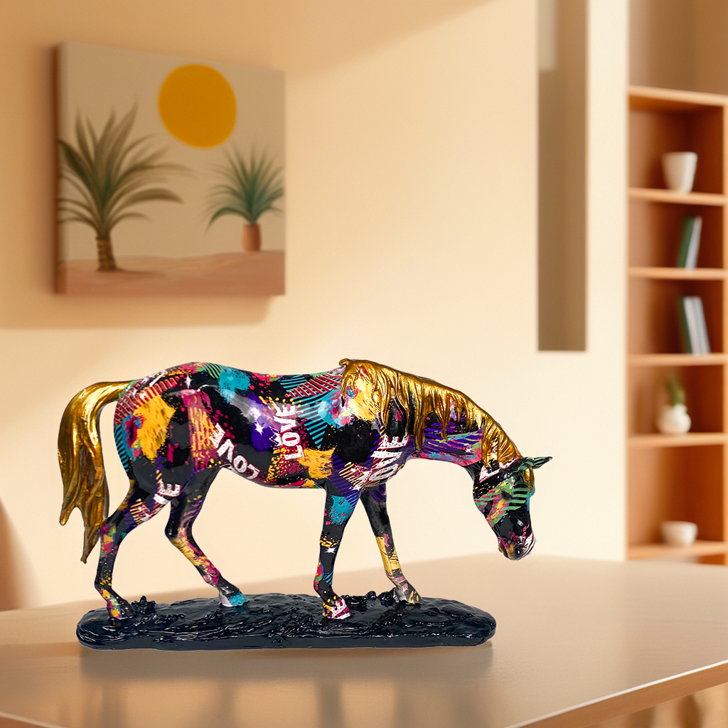 New Design Colorful Horse Figurine Polyresin Animal Sculpture Crafts for Gifts Home Decoration