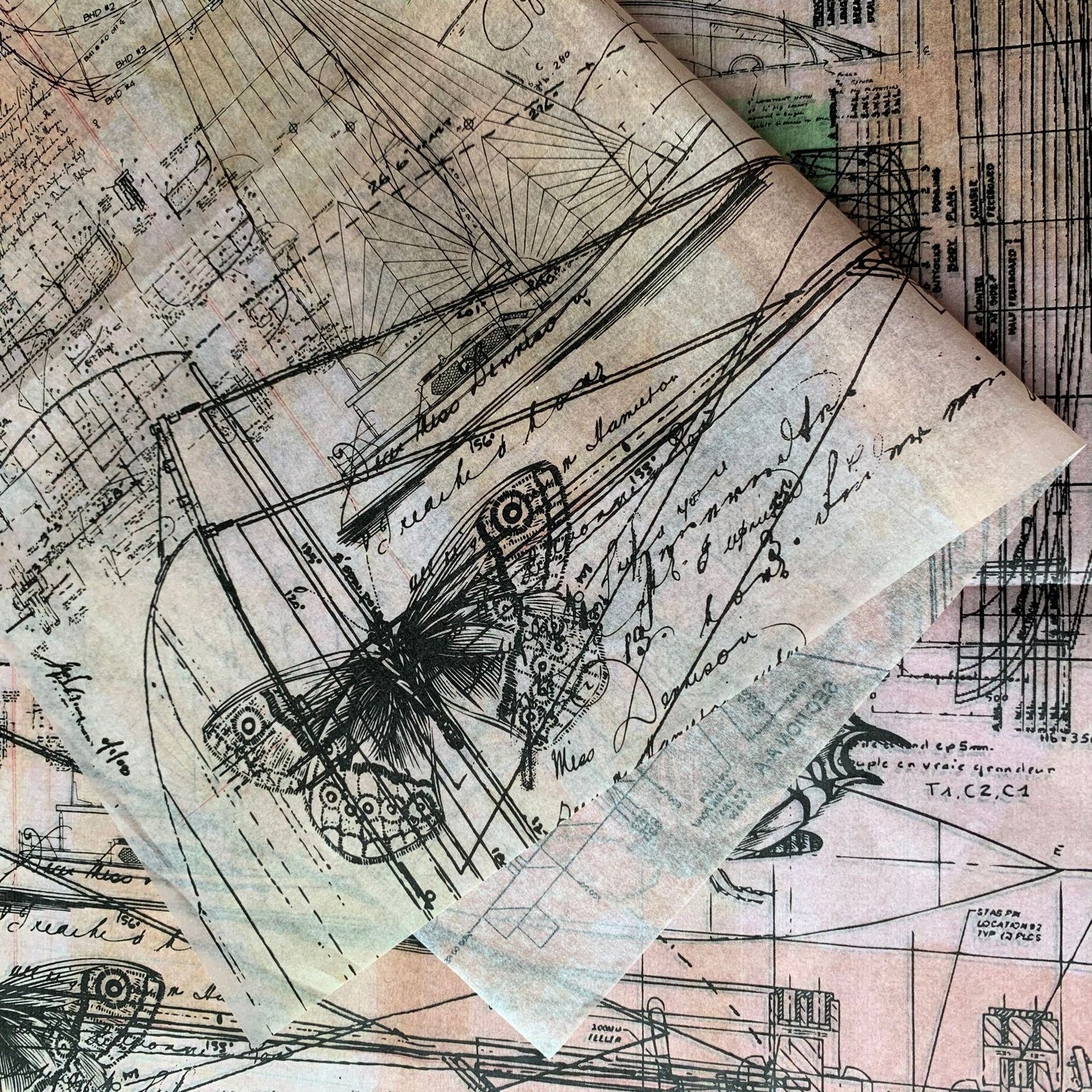 Vintage Butterfly Ancient Ship Design Uncoated Decoupage Tissue Paper Scrapbooking Gift Wrapping Silk Paper in Stock