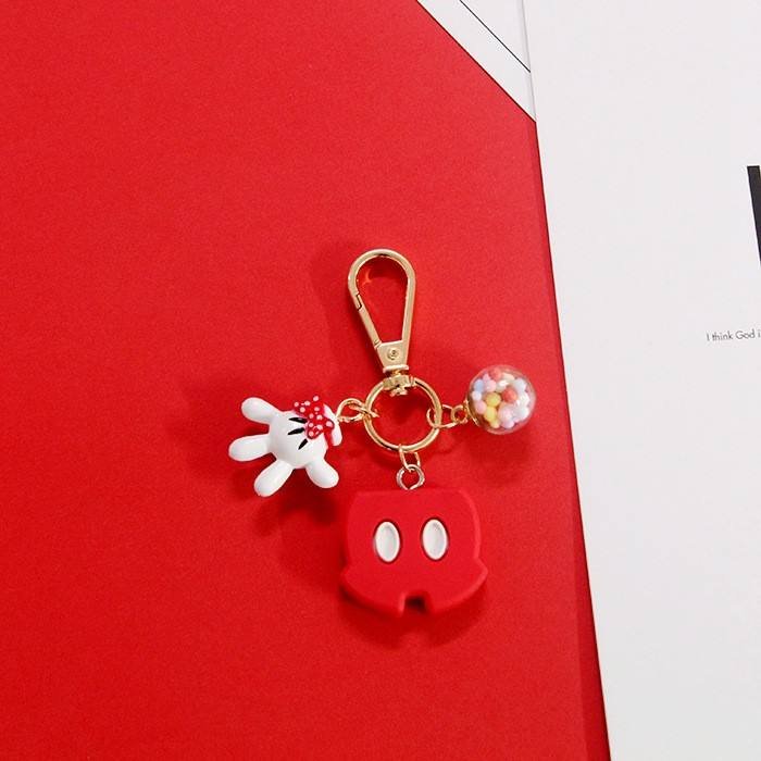 1pc Mouse Keychain | Durable Plastic Couple Key Ring with Beaded Chain & Heart Charms - Cute Cartoon Bag Accessories