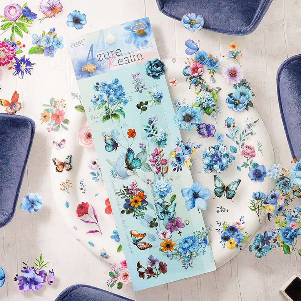 Handmade Retro Floral DIY Scrapbooking Stickers Self-adhesive PET Material Die Cut Glossy Finish Holiday Decoration