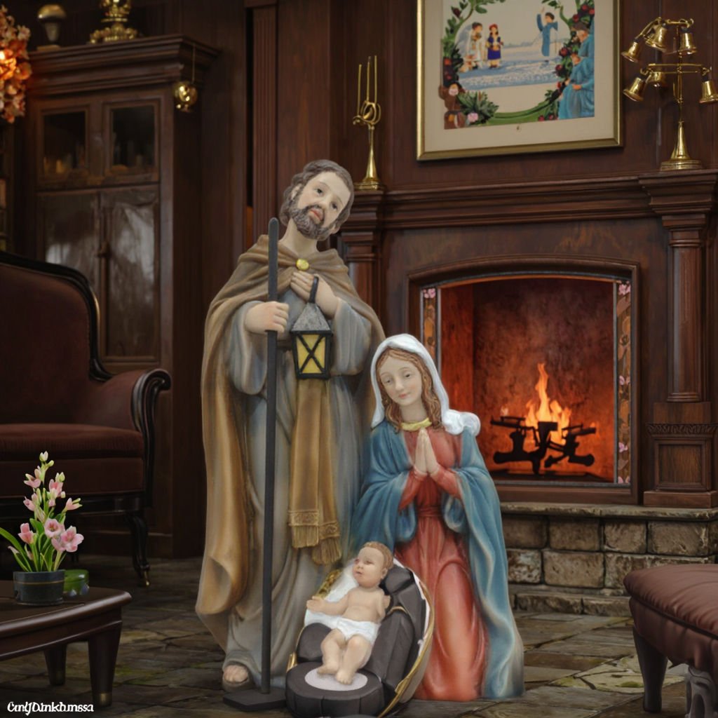 Religious Christmas Polyresin Handmade Customized Jesus Nativity Family Figurine 10inch Polyfoam Packed Holiday Home Decor