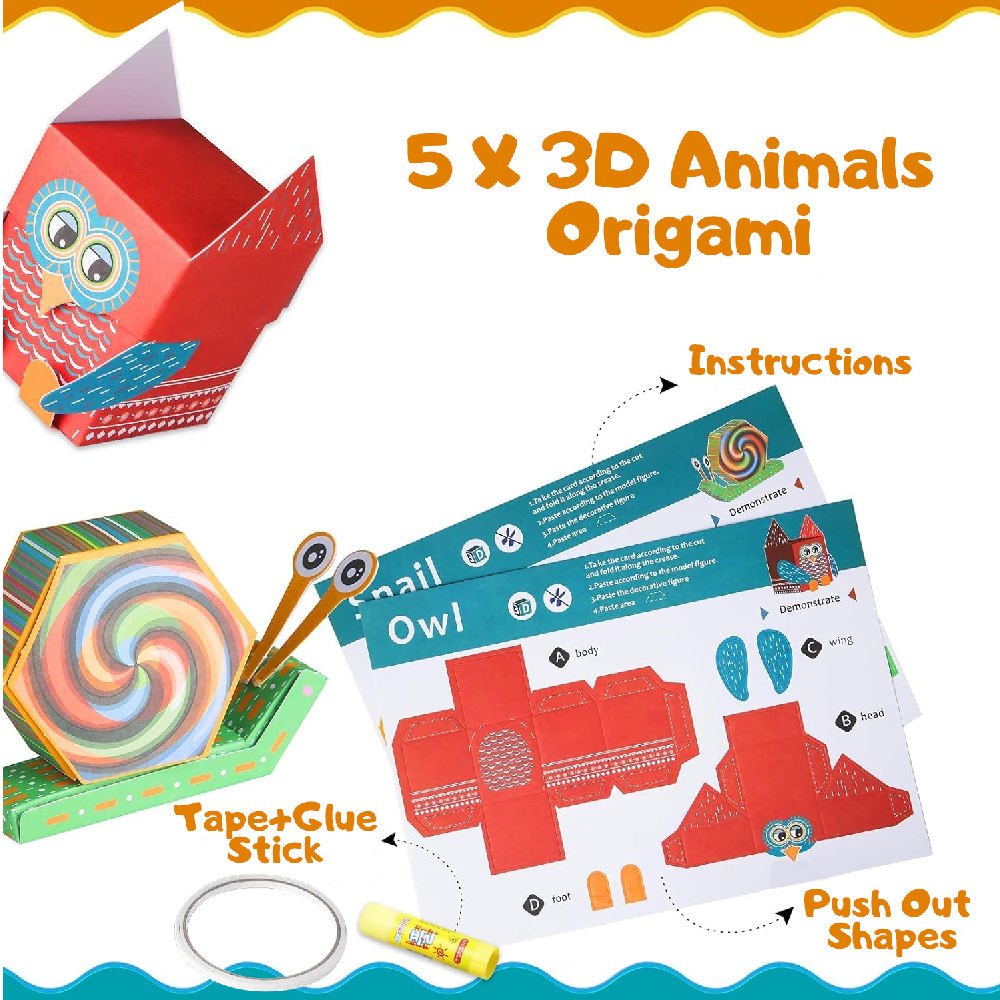 Creative Handmade Origami Paper Model 3D Stereo Animal Shape DIY Paper Craft Kit with Guide Book Patterns for Kids Gift Boy Girl