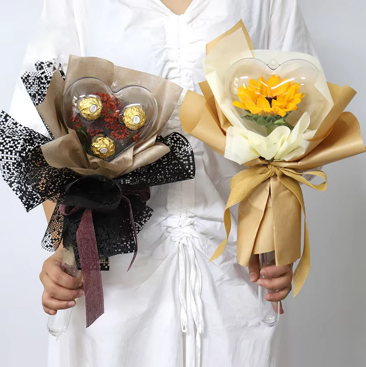 Novelties Transparent Heart Round Acrylic Bobo Ball Wedding Mothers Day Gift Chocolates Wrapping DIY Floral Bouquet Packaging
