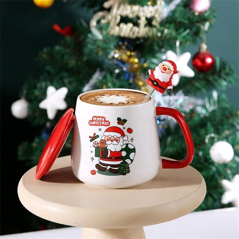 Christmas Ceramic Cup Set New Year Gifts Christmas Santa Office Coffee Cup Children's Fashionable and Cute Christmas Decorations