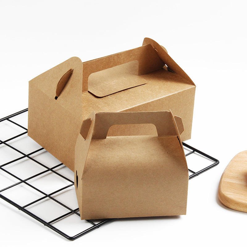 Custom Disposable Kraft Paper Food Packaging Auto Lock Bottom Bakery Party Favor Gift Kid's Candy Treat Gable Boxes with Handles
