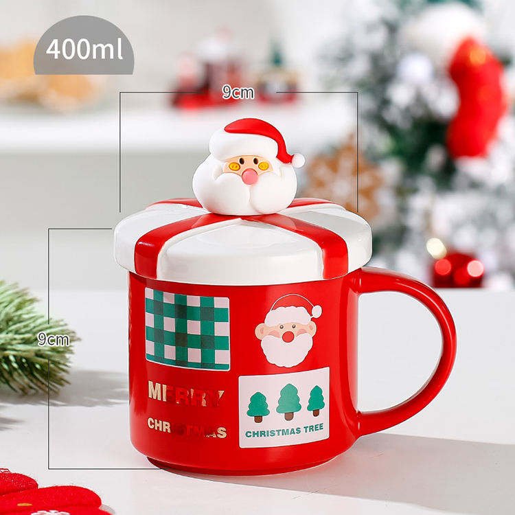 New Creativity Cute Christmas Santa Ceramic Cup Mug with Lid Spoon Cup Set for Christmas Gift