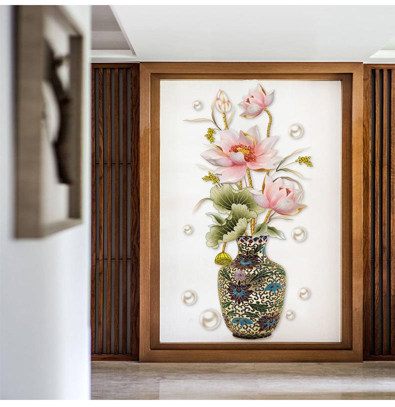 Living Room Decoration Self Adhesive 3d Flower Vase Wall Stickers