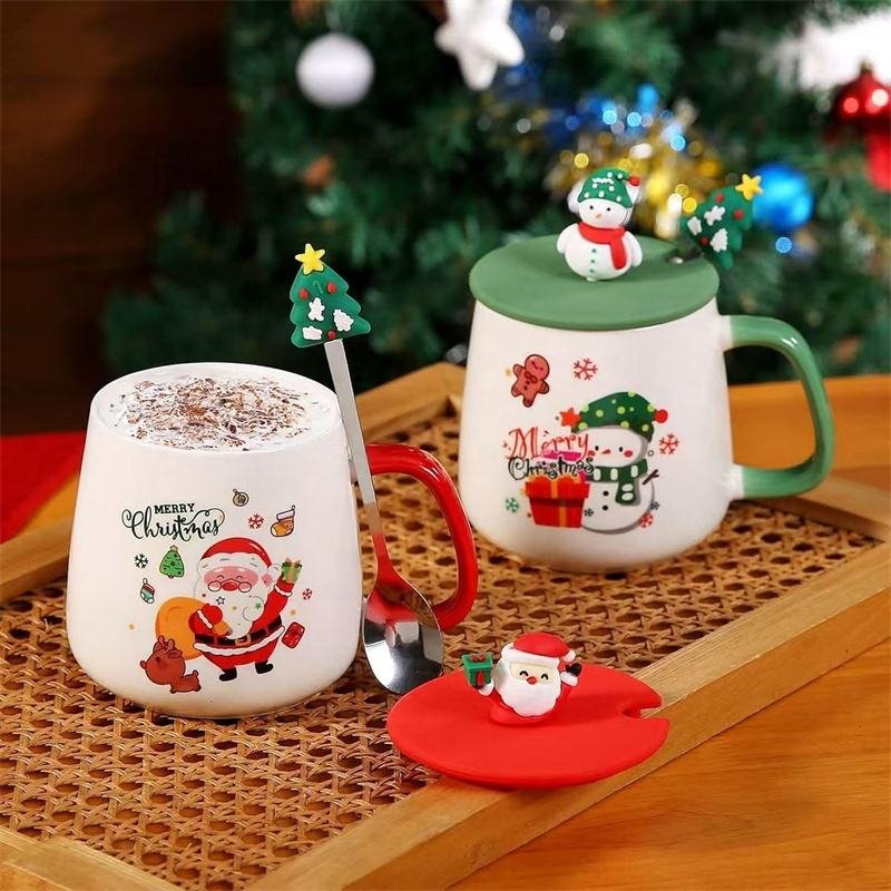 Christmas Ceramic Cup Set New Year Gifts Christmas Santa Office Coffee Cup Children's Fashionable and Cute Christmas Decorations