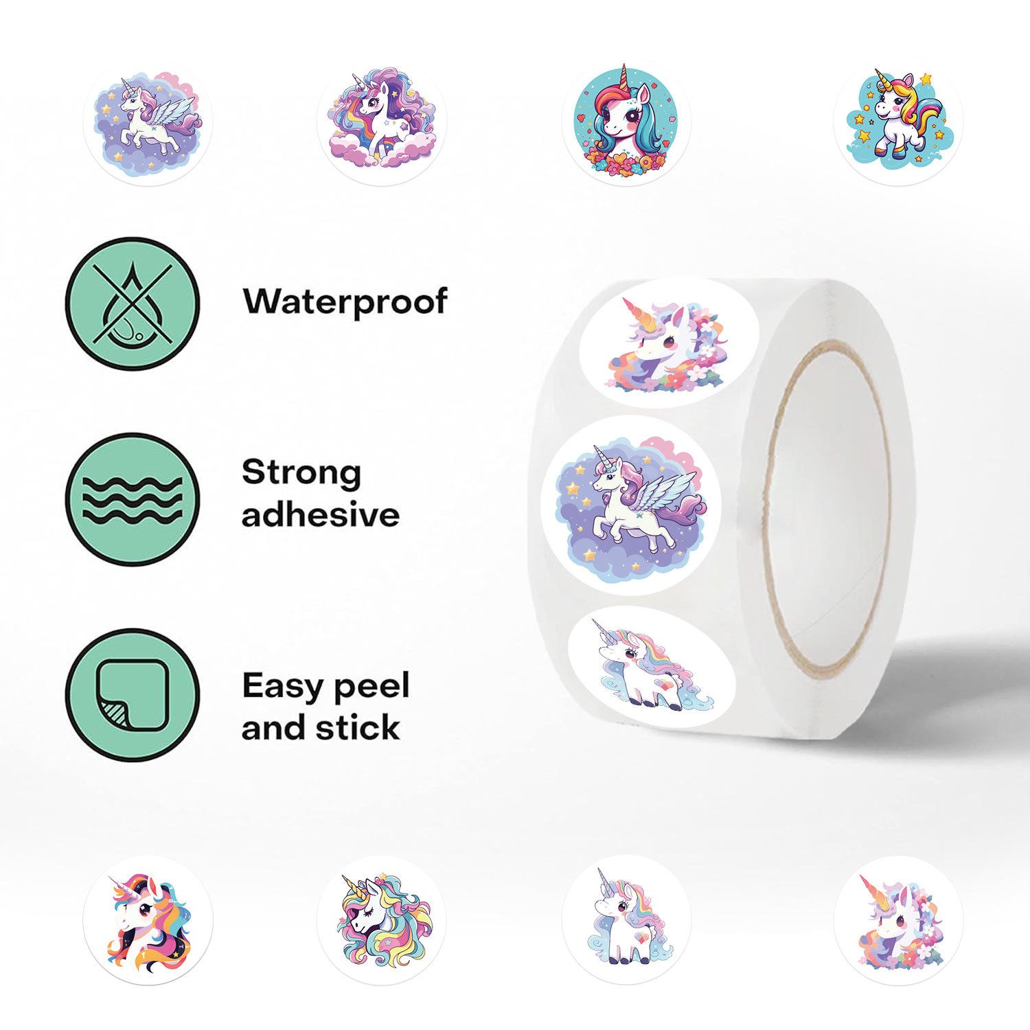 ZY3500S 500Pc/Roll Cartoon Unicorn Gift Bag Envelop Packaging Seal Decorations Waterproof Sticker 1inch/25mm Sticker Label Rolls