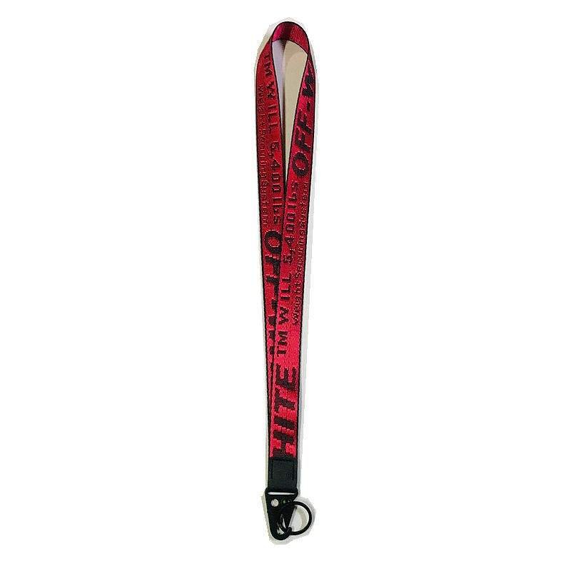Hot Sale White Woven Durable Casual Keychain Lanyard Popular Polyester Fabric Letterpress Printed Promotional Off-keys Made