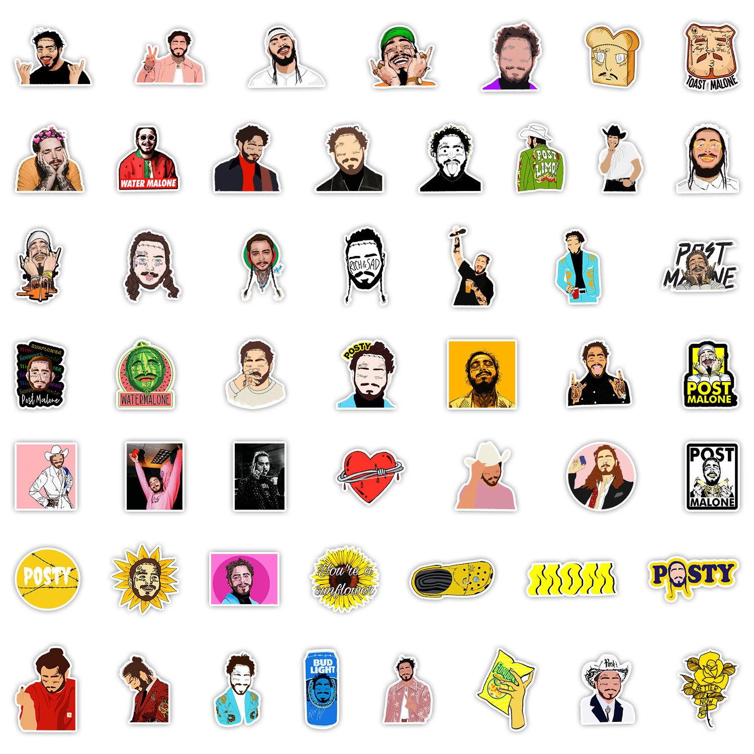 ZY2369H 50Pcs ROCK Singer Post Malone Decorative Sticker for Girl Laptop Skateboard Luggage Guitar Scrapbook Art Vinyl Sticker