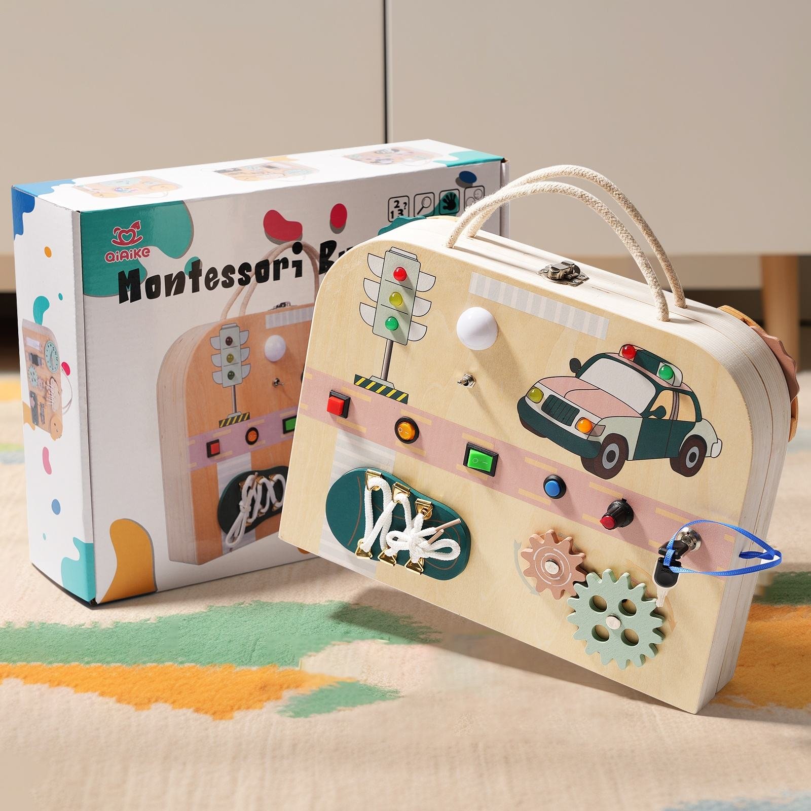 Wooden Busy Board Toy LED Activity Sensory Board Busy Box Drawing Board Preschool Educational Montessori Toys for Kids Toddlers