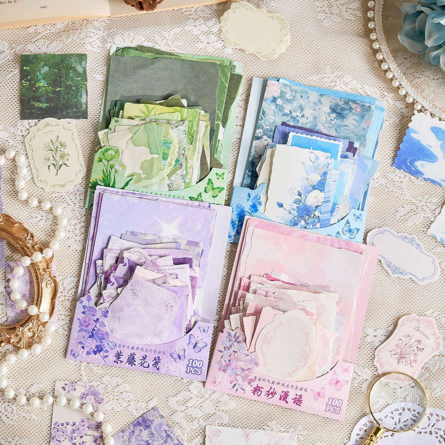 100sheets DIY Retro Material Paper DIY Vintage Scrapbook Decorative Paper Card Making Paper DIY Craft Journaling Supplies