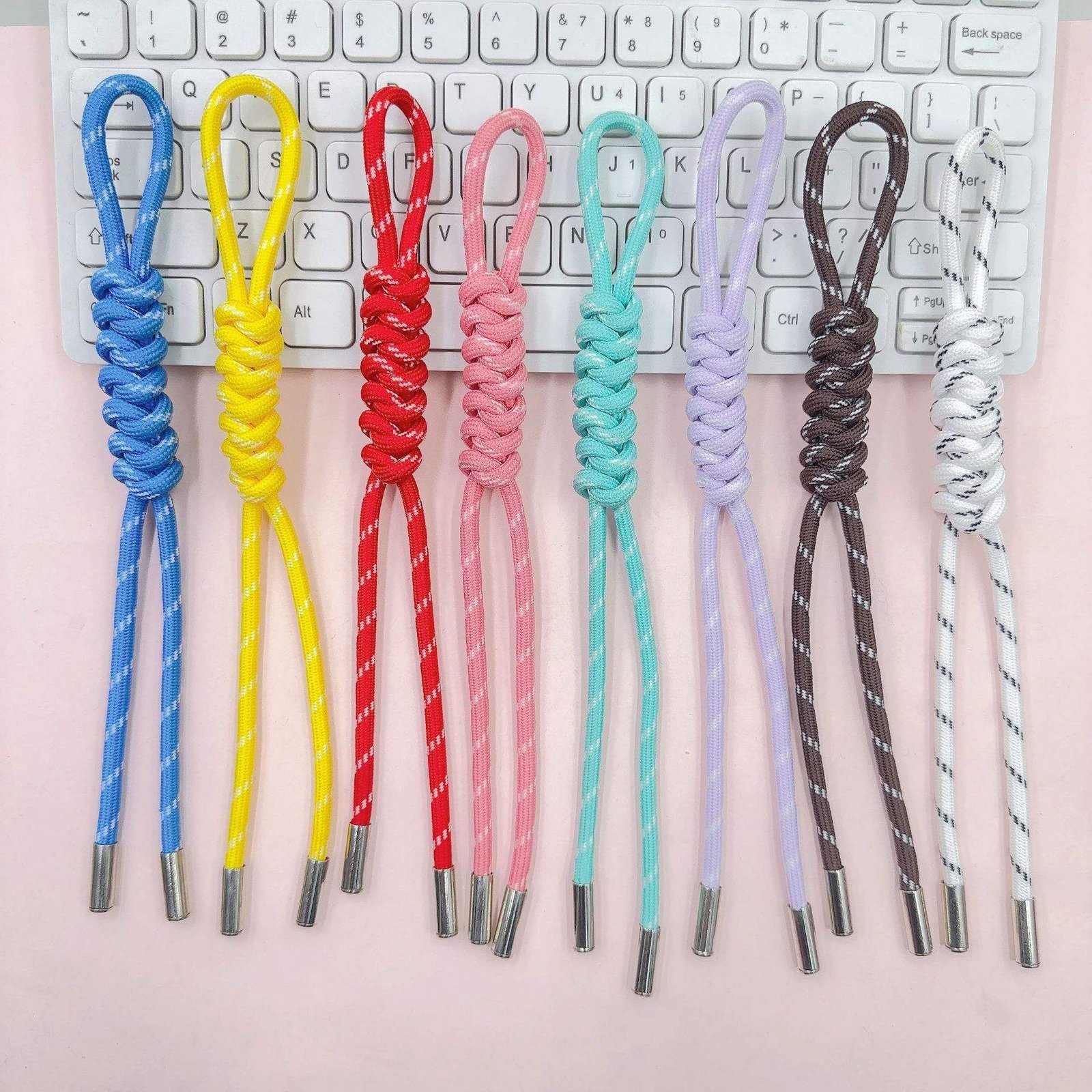 Wholesale Colors Polyester Braided Knot Rope Key Chains Bag Charms Rope Braided Lanyard Keychain Diy Cord Keychain Accessories