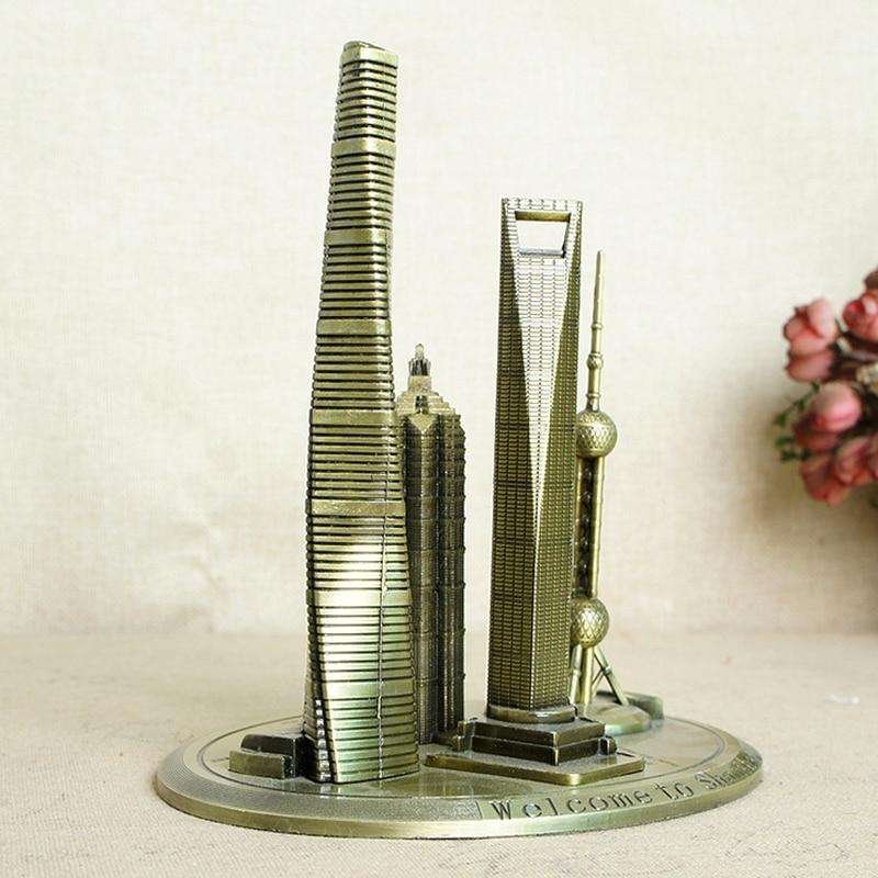 CREATIVE FAMOUS SHANGHAI BUILDINGS FIGURINES METAL CRAFTS ORIENTAL PEARL MODEL HOME OFFICE DECOR TOURISM SOUVENIR GIFTS