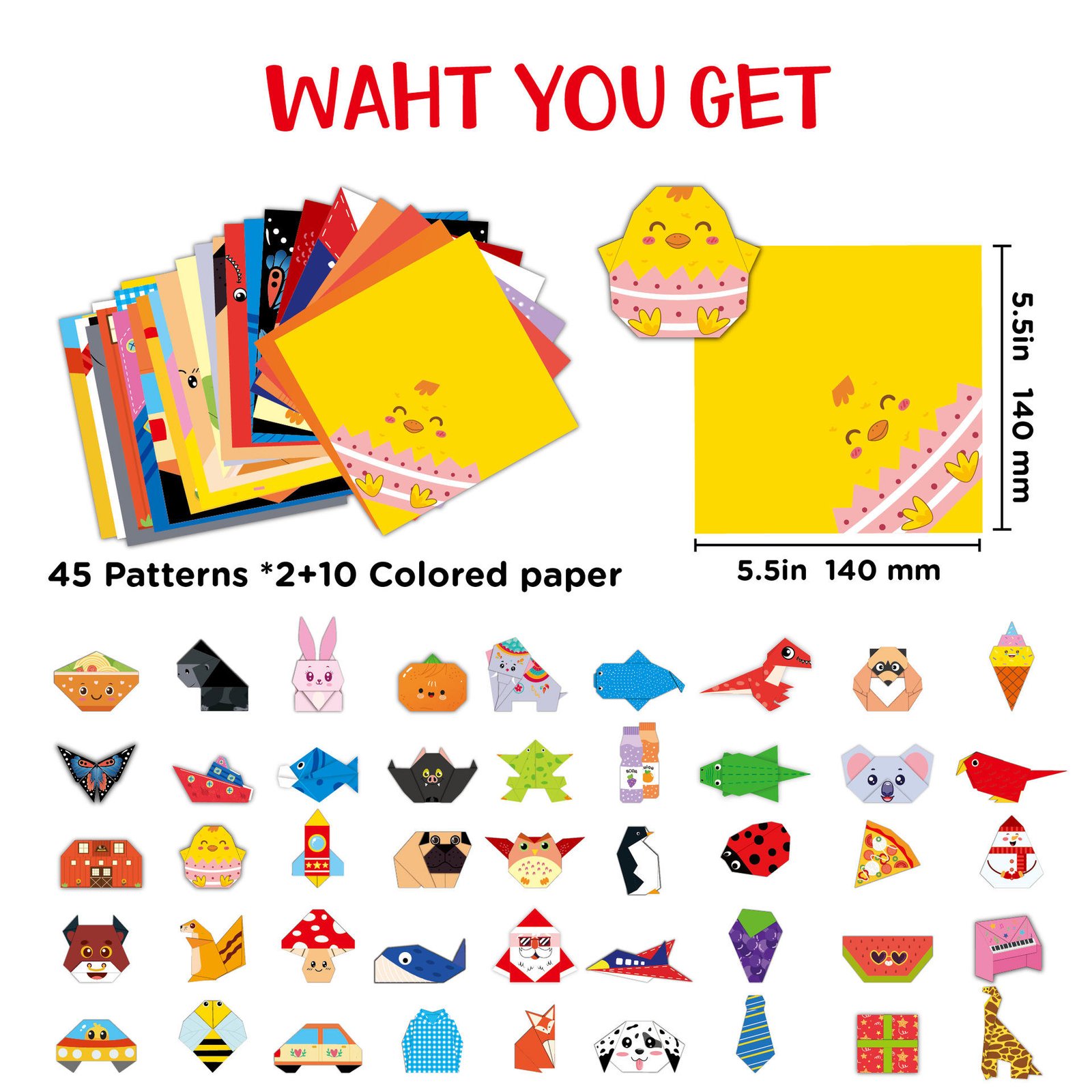 Kids Origami Paper Kit DIY 3D Animal Handmade Craft Set with English Instructions Creative Colorful Folding Paper