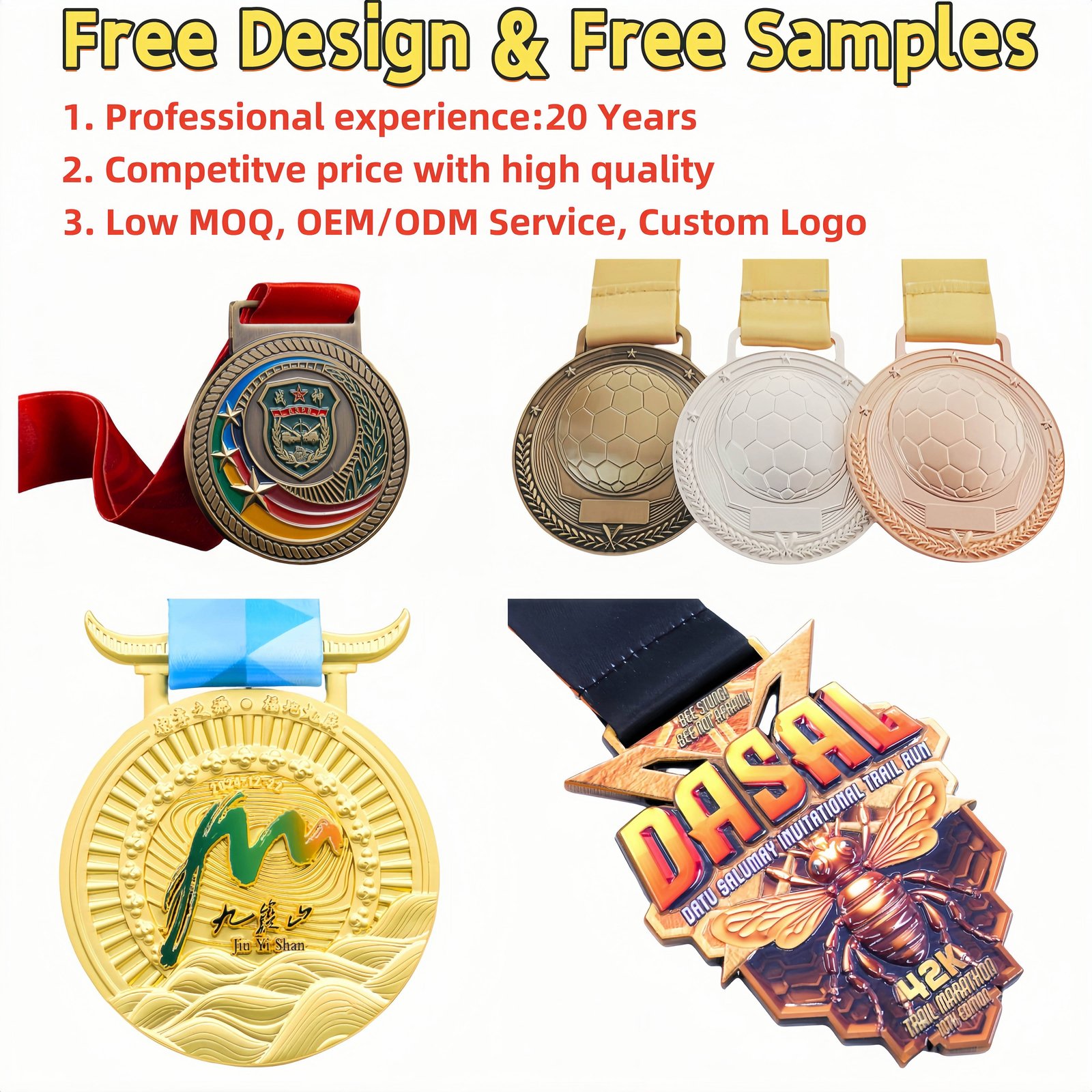 Manufacturer Custom 3D Gold Silver Bronze Zinc Alloy Metal Medal Sport Medal Custom Marathon Running Medal