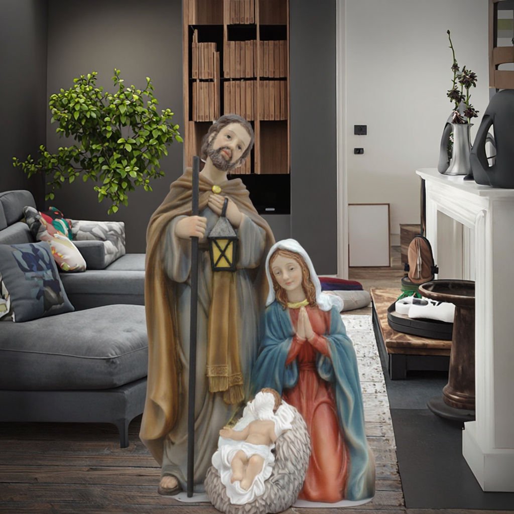 Religious Christmas Polyresin Handmade Customized Jesus Nativity Family Figurine 10inch Polyfoam Packed Holiday Home Decor