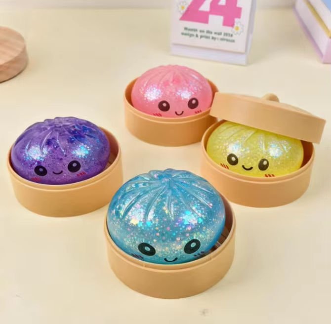 Dumpling Squishy Toy Glitter Steamed Bun Baozi Colorful Stress Ball Anti Stress Fidget Sensory Squeeze Toy Ball Promotional Toy