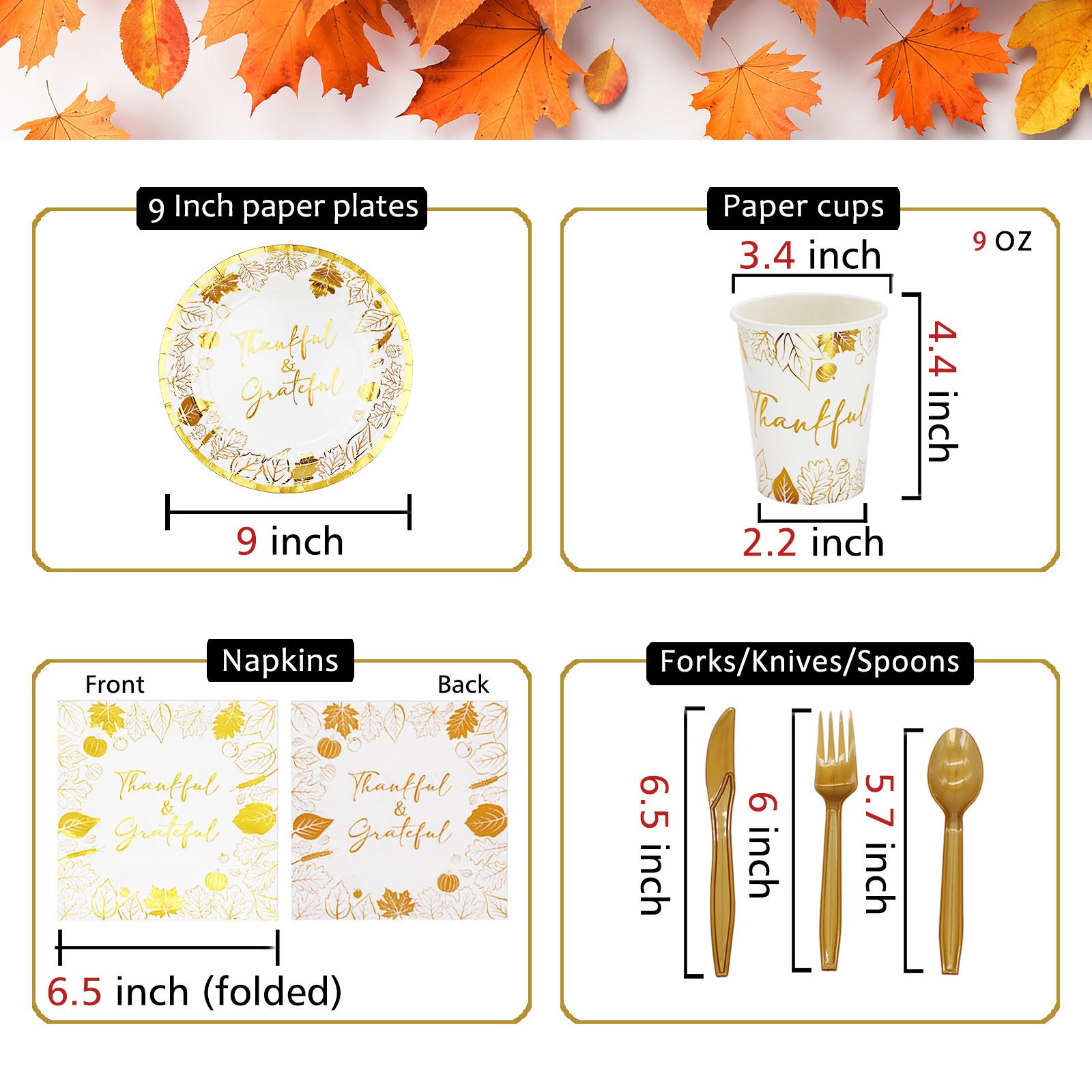 Maple Leaf Foil Stamping Theme Disposable Dinnerware Set Party Decorations Thick Paper Plate Napkin Cup Tableware Party Supplies