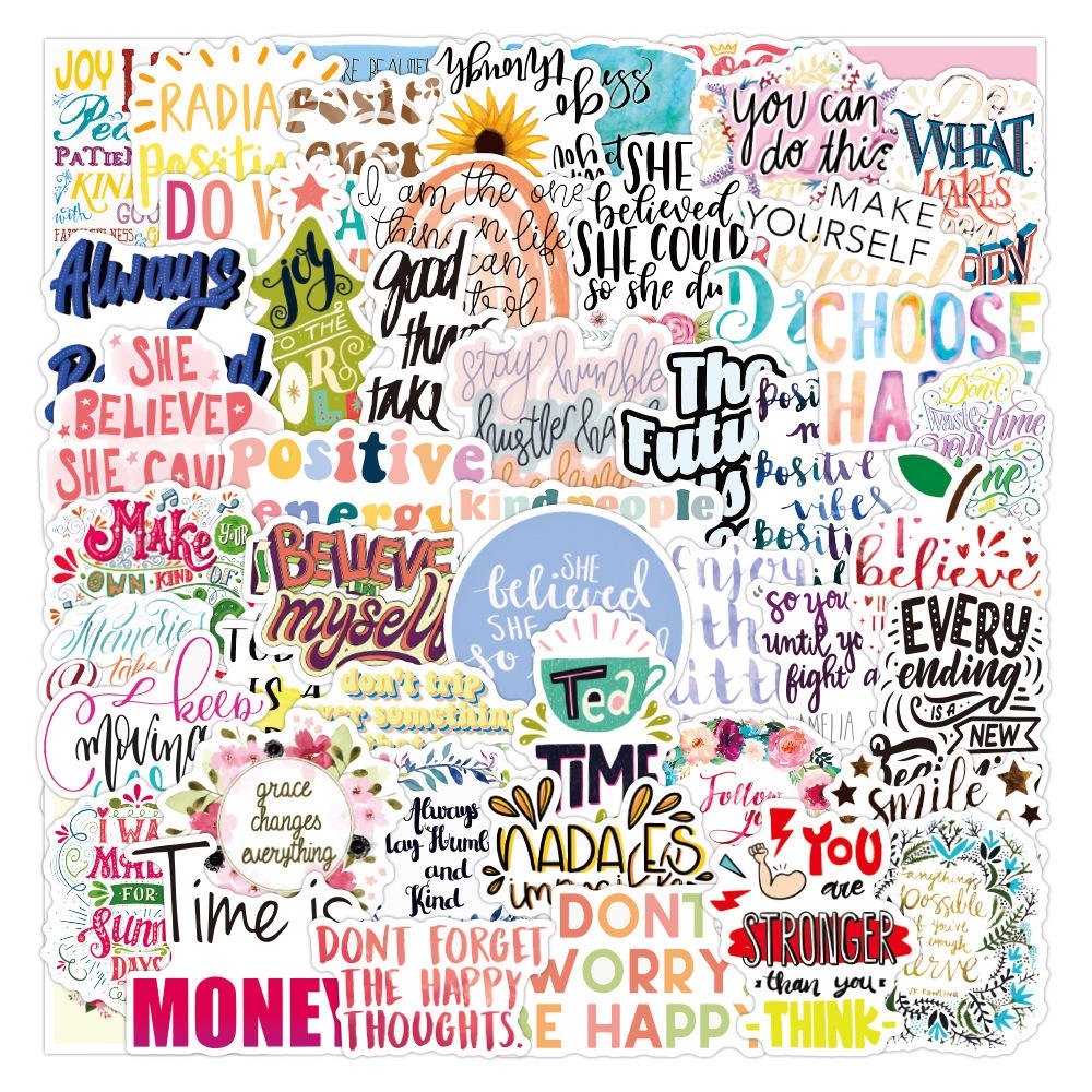 Non-repeating 50pcs Inspirational Phrases Doodle Stickers Waterproof Motivational Eco-friendly Decorative Stickers