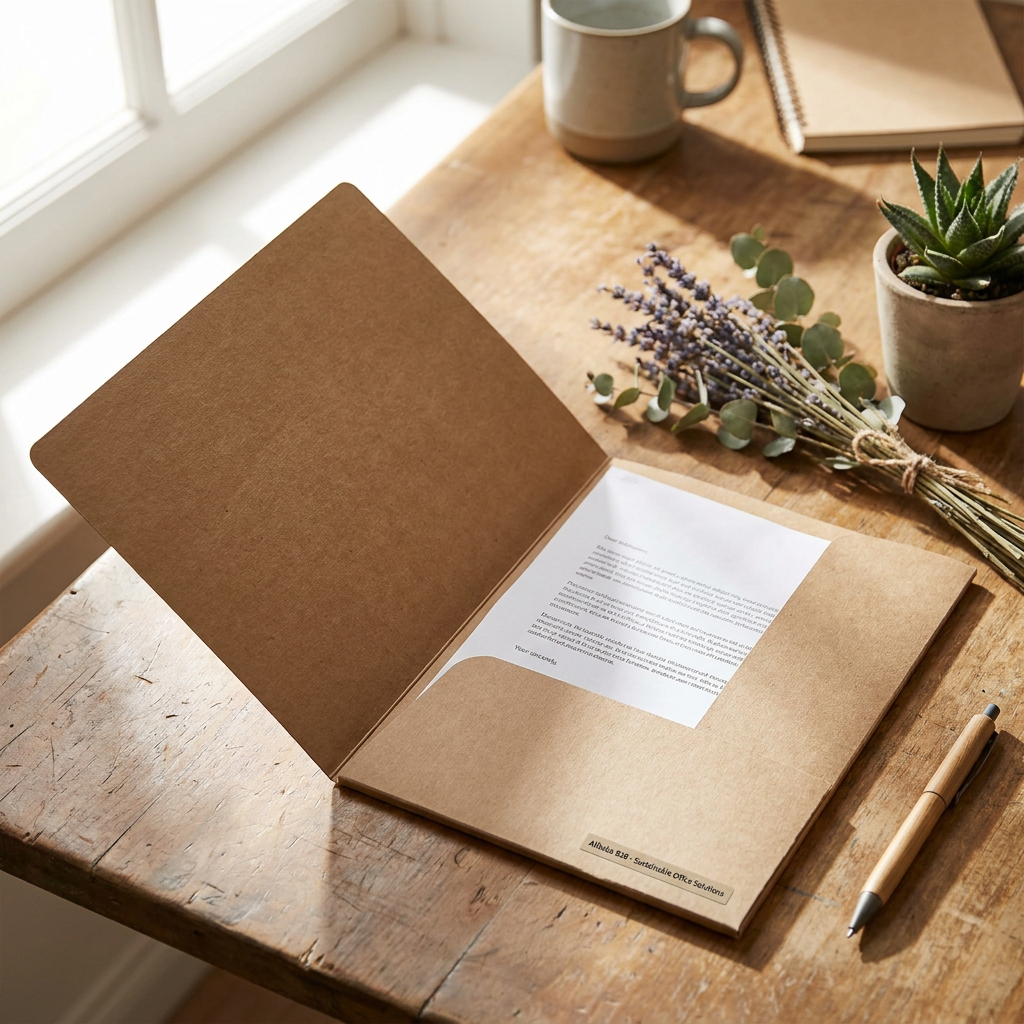 Custom Printed Bi Fold Kraft Paper Business Folder Brown Natural Blind Emboss Free Logo OEM ODM Factory Direct