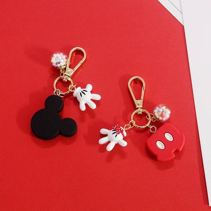 1pc Mouse Keychain | Durable Plastic Couple Key Ring with Beaded Chain & Heart Charms - Cute Cartoon Bag Accessories