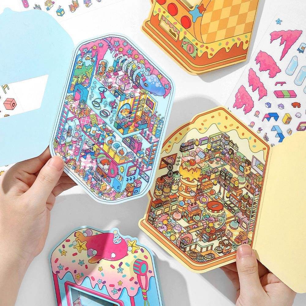 2.5D Scenic Small Corner Series Cartoon Miniature Scene Collage 3 Sheets Per Pack Decorative Decompression Stickers