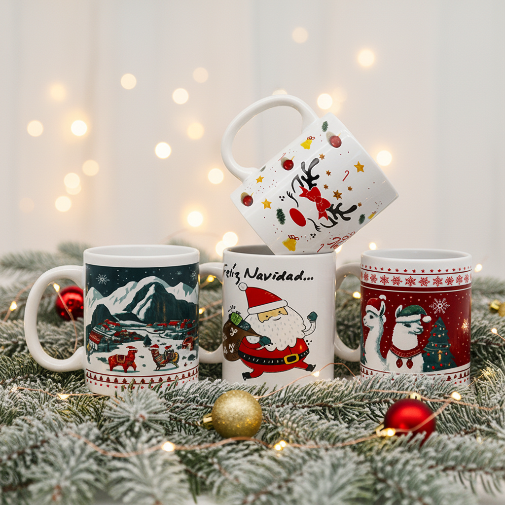 Christmas Ceramic Coffee Mug Holiday Gift Cup festive Santa reindeer tree themed drinkware