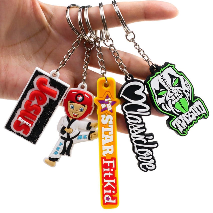 Wholesale Custom 2d/3d Soft Rubber Key Chain Silicone Keyring Plastic Pvc Key Holder Chain Personalised logo Fashion Keychains
