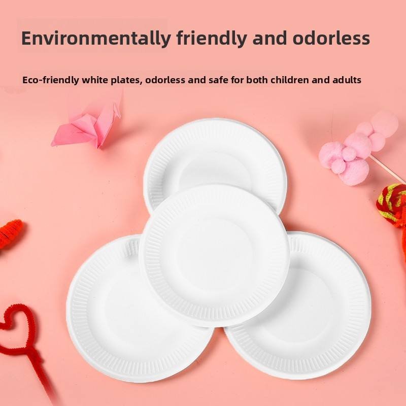 White Eco-Friendly Disposable Paper Plates for Children's Painting Drawing Graffiti DIY Crafts-Kindergarten Use