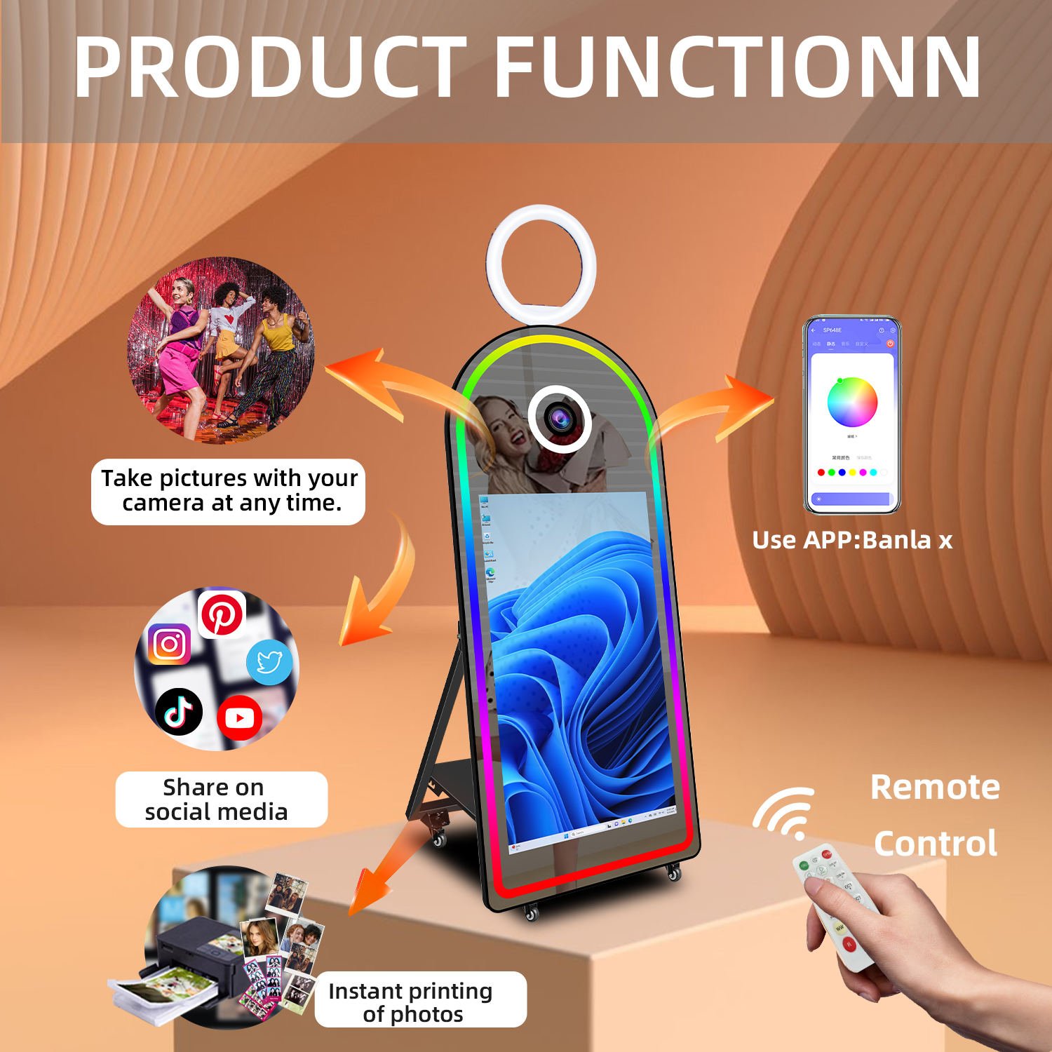 Selfie Arch Magic Mirror Photo Booth With 43 Inch Touch Screen Camera and Printer Digital Self Photobooth Machine for Party